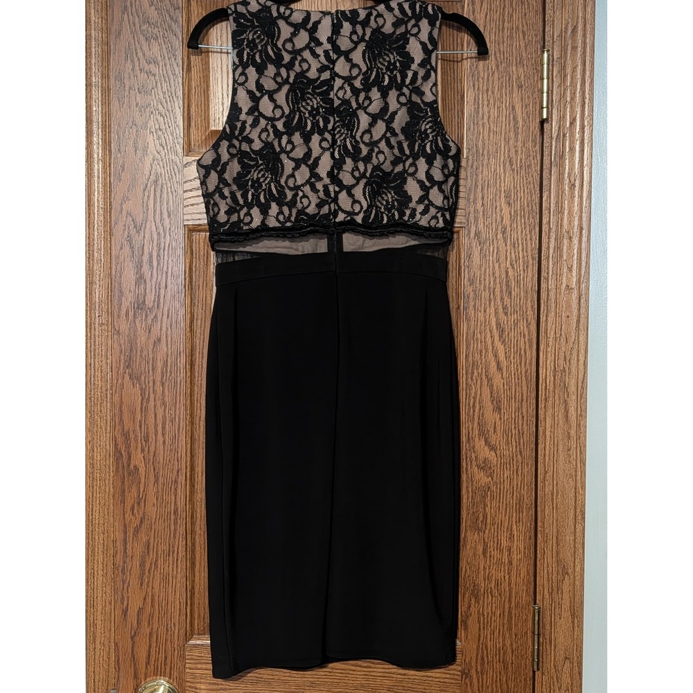 Morgan & Co Black Lace Sheer Waist Cocktail Dress Size 7 8
